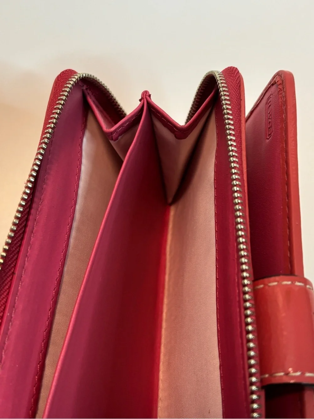 COACH ($229) Legacy Signature Zip-Around Wallet in Tan Canvas with Berry Accents